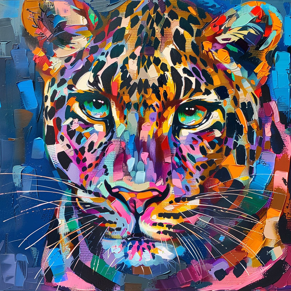 Textured colorful leopard portrait cross stitch kit for beginners