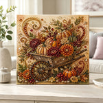 Finished thanksgiving harvest cart pearl diamond painting artwork displayed as home decor