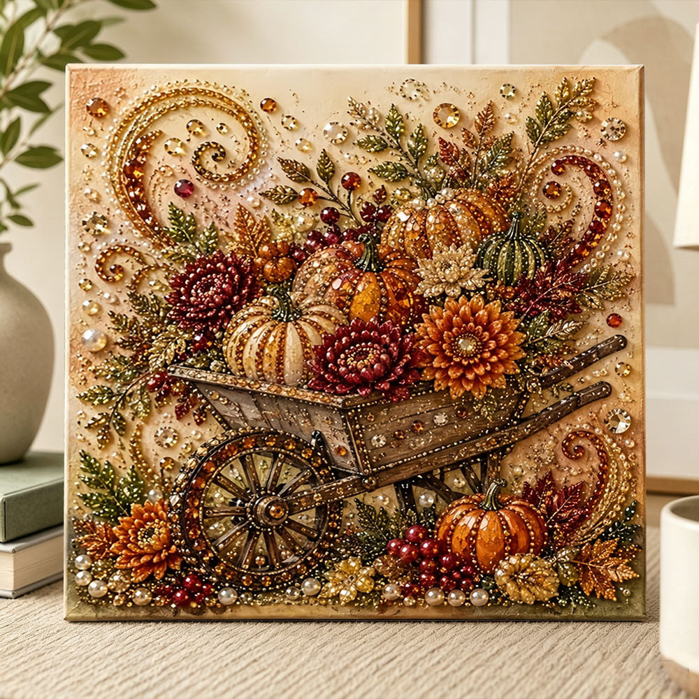 Thanksgiving harvest cart pearl diamond painting kit for beginners