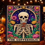 The coffeeholic skeleton pearl diamond painting kit for beginners