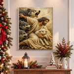Finished the good shepherd protects the lamb pearl diamond painting artwork displayed as holiday home decor