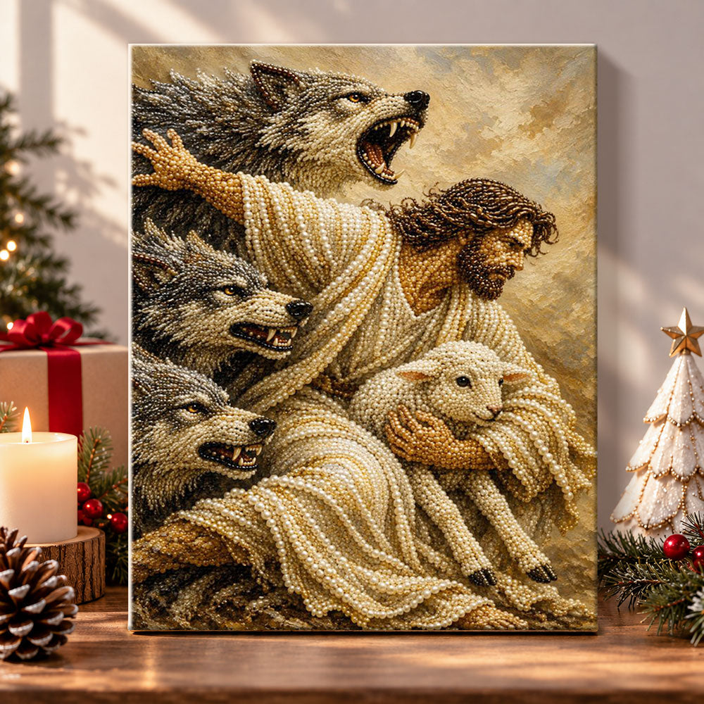 The good shepherd protects the lamb pearl diamond painting kit for beginners