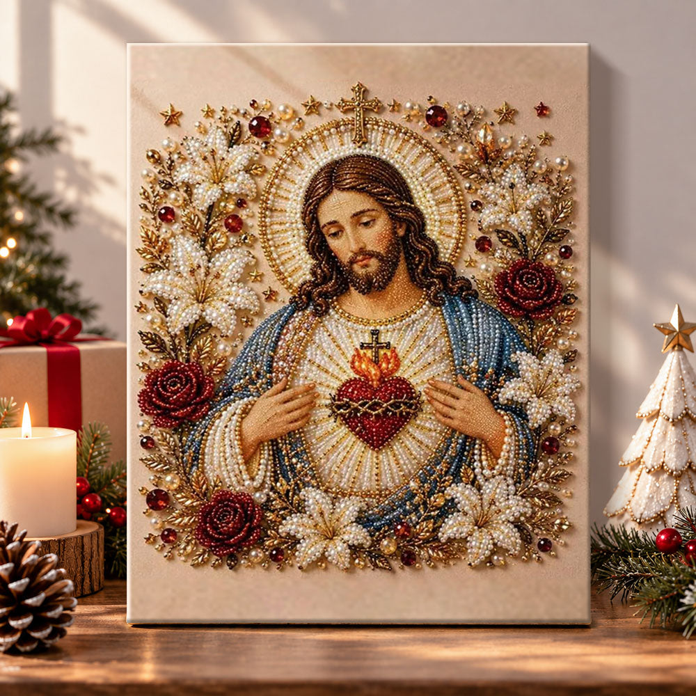 The sacred heart of christ pearl diamond painting kit for beginners