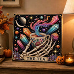 Finished the tea cosmic tarot art pearl diamond painting artwork displayed as holiday home decor