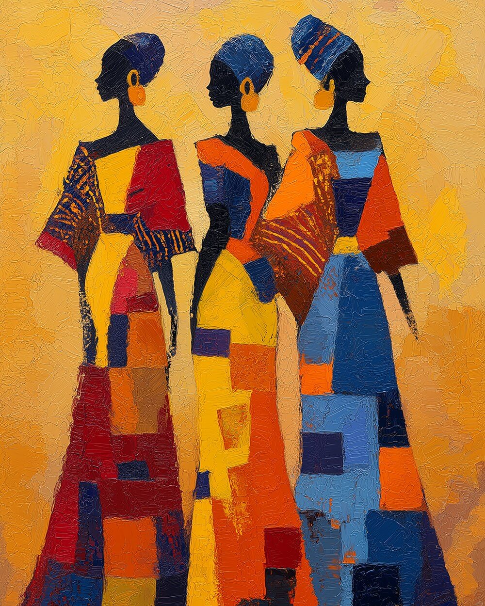 Three african women in colorful dresses cross stitch kit for beginners