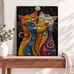 Finished three dreamy pearl cats pearl diamond painting artwork displayed as home decor