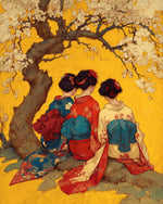 Three geishas under cherry blossom tree cross stitch kit for beginners