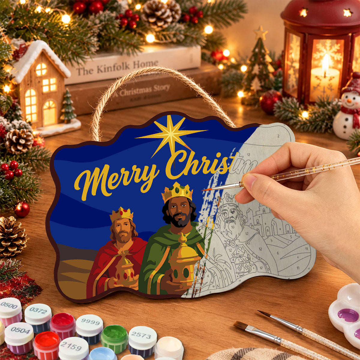 Three kings follow star paint by numbers door hanger painting process