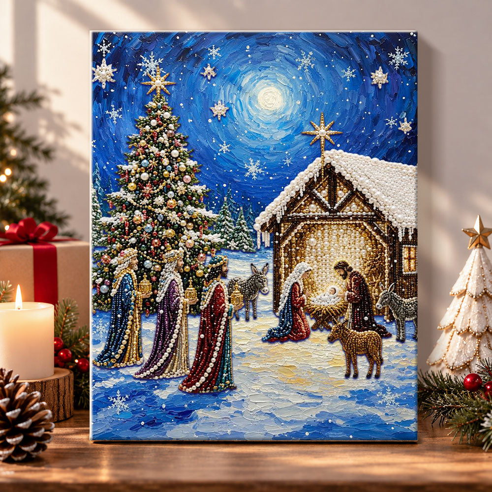 Three wise men visit manger pearl diamond painting kit for beginners