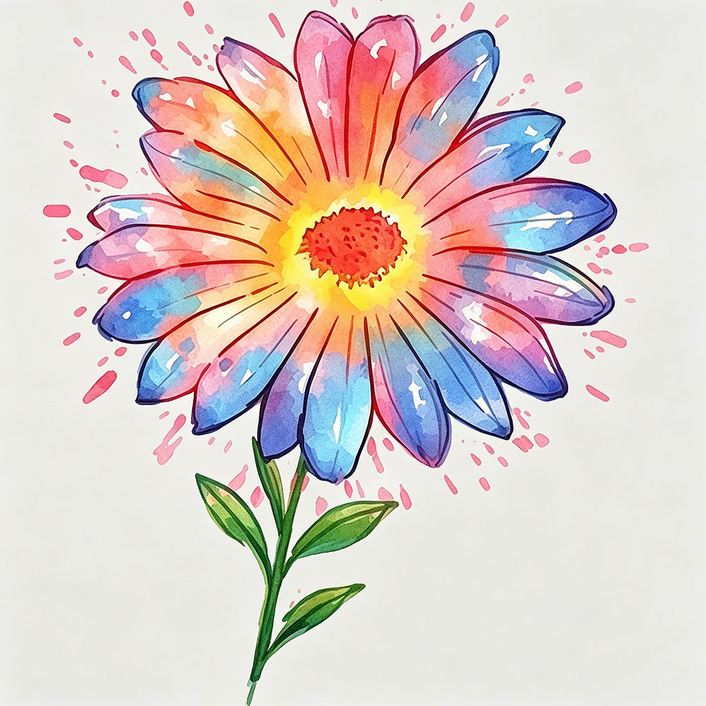 Tie‑dye watercolor daisy paint by numbers kit for beginners