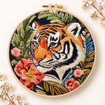 Tiger and red peonies embroidery kit