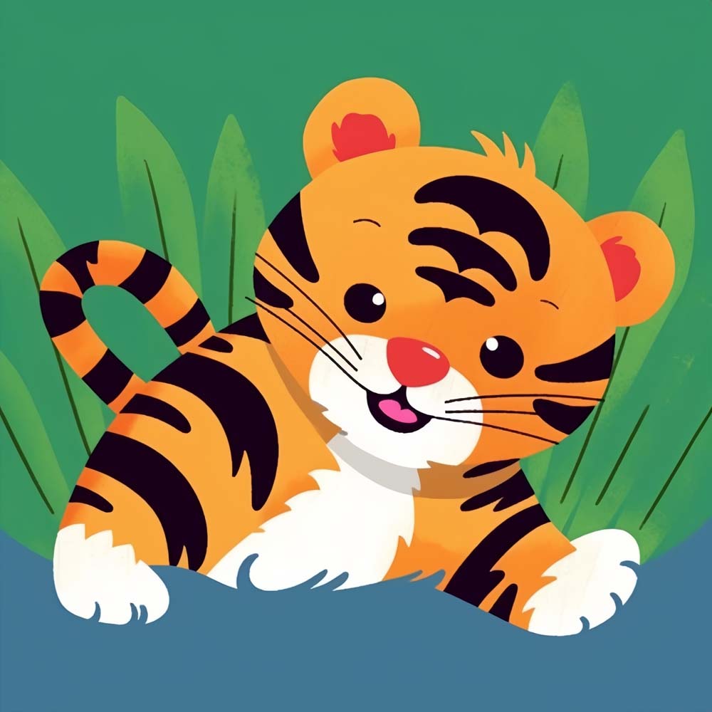 Tiger cub in water cross stitch kit for beginners