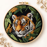 Tiger in dark foliage embroidery kit