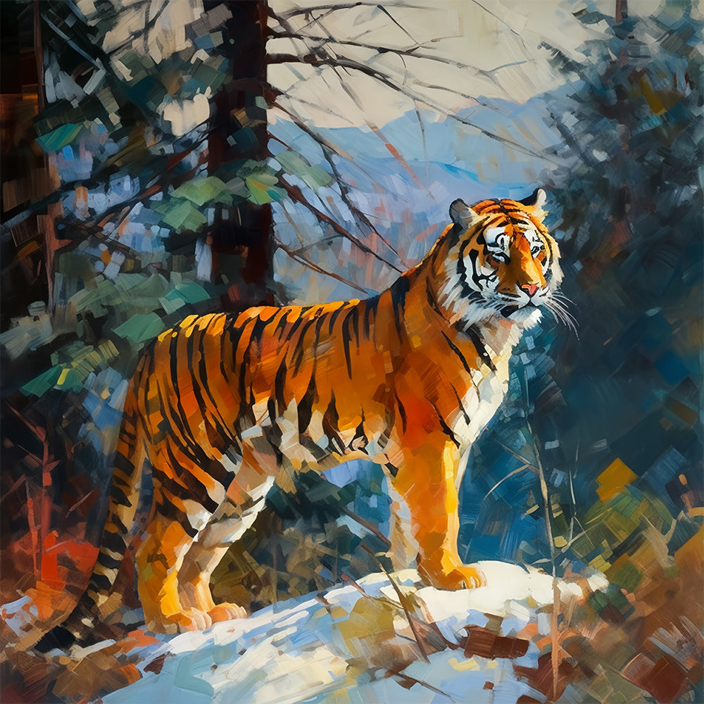 Tiger on snowy ridge cross stitch kit for beginners
