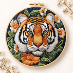 Tiger surrounded by blooms embroidery kit