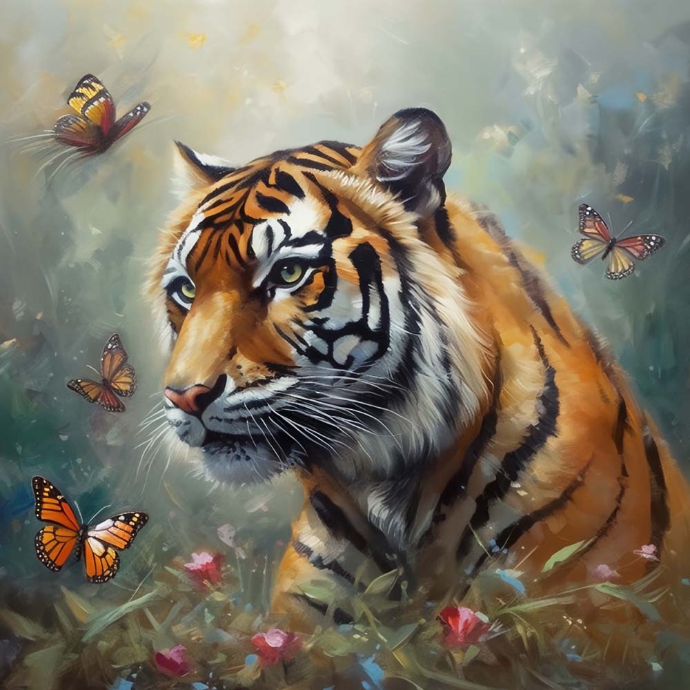 Tiger with butterflies cross stitch kit for beginners