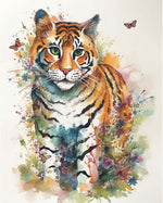 Tiger with watercolor florals cross stitch kit for beginners