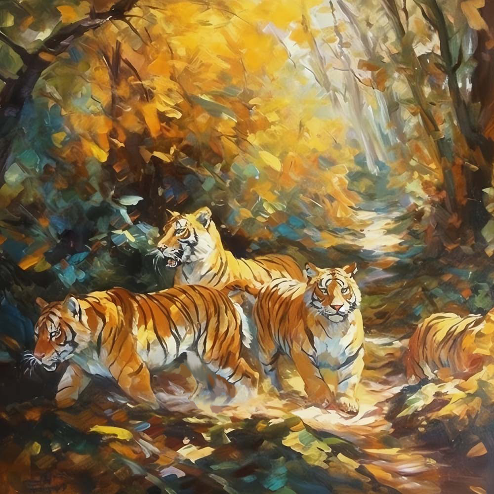 Tigers in autumn forest cross stitch kit for beginners