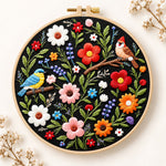 Titmouse and colorful wildflowers embroidery kit