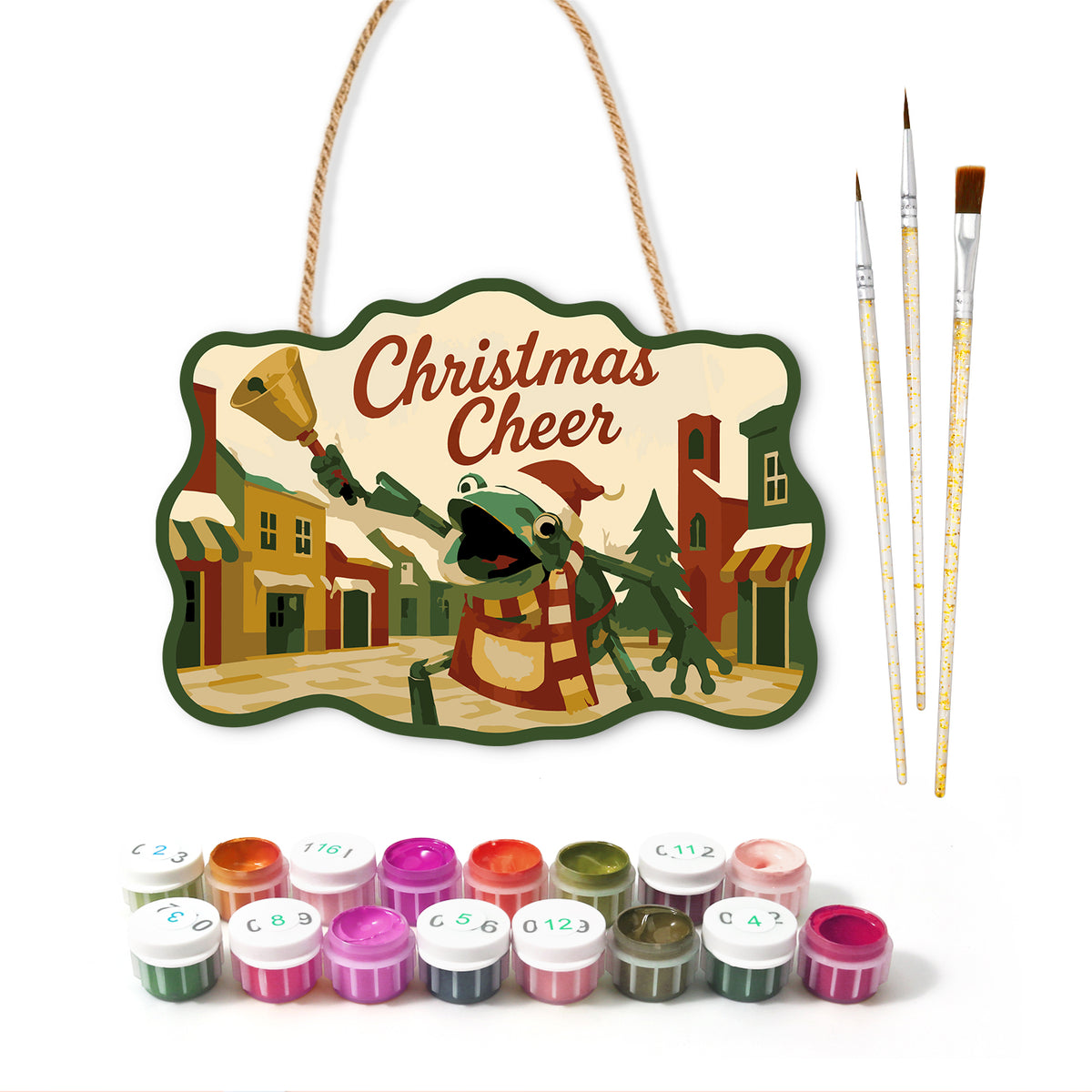Town bell celebration paint by numbers door hanger with paints and brushes