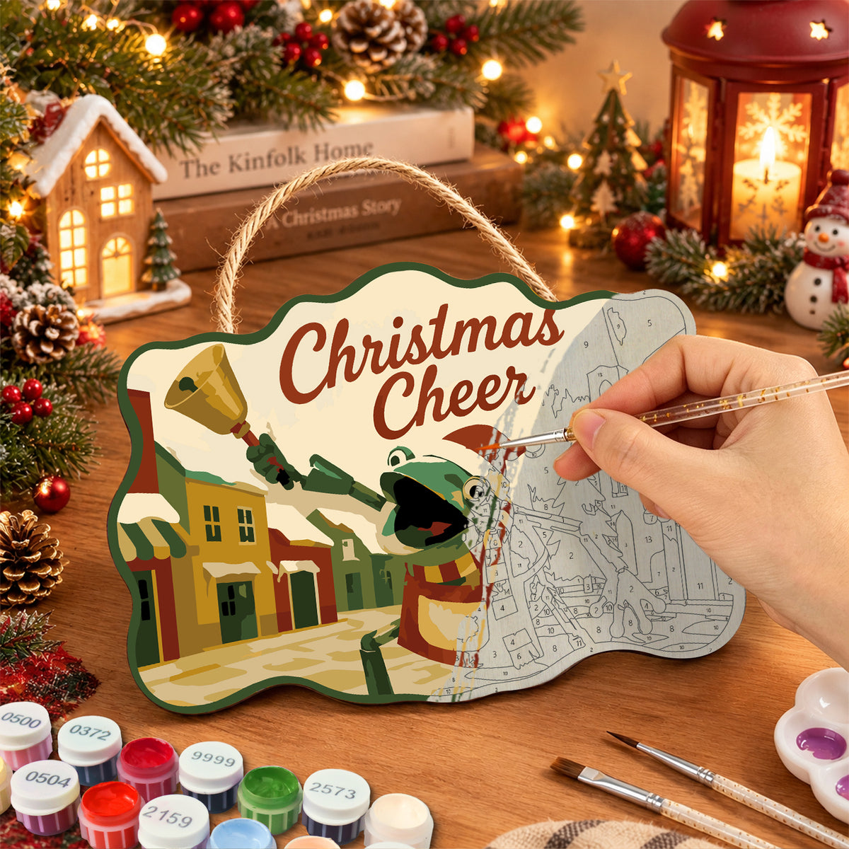 Town bell celebration paint by numbers door hanger painting process