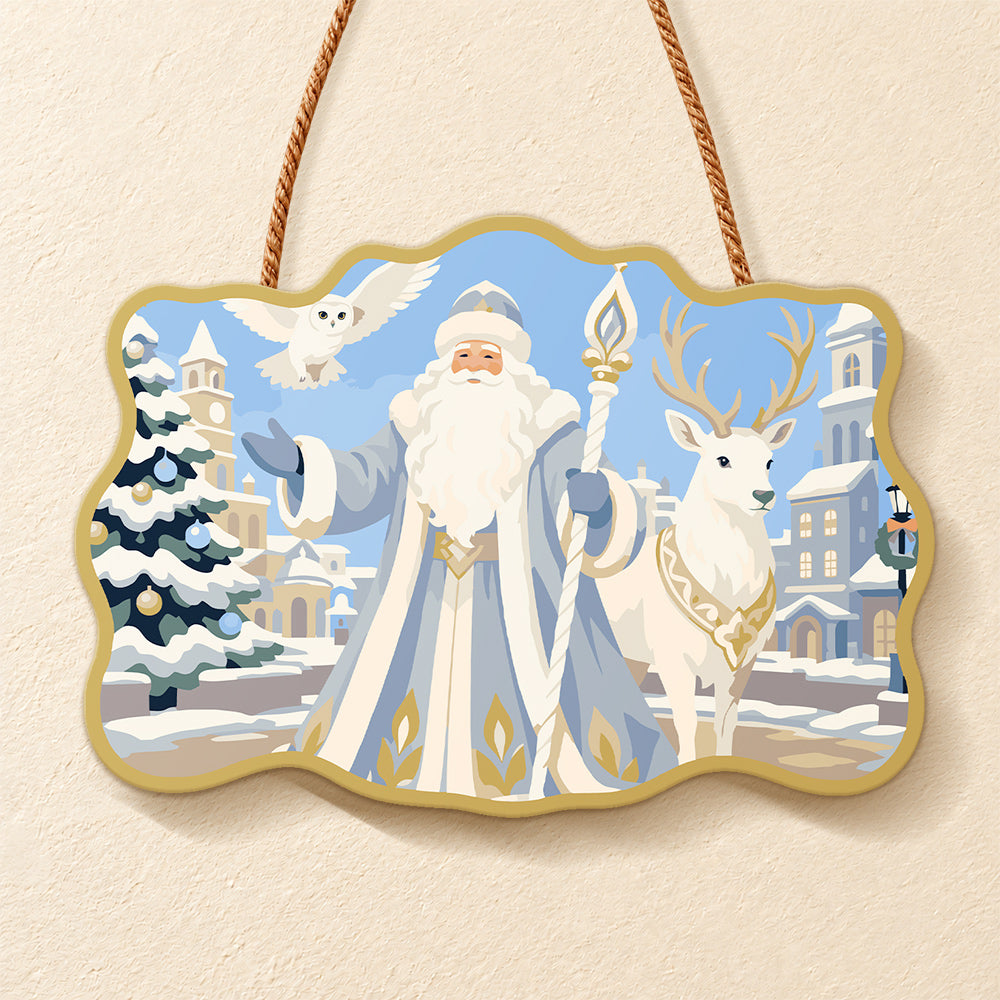 Town santa celebration paint by numbers door hanger finished design