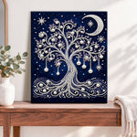 Finished tree of life with crescent moon pearl diamond painting artwork displayed as home decor