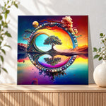 Finished tree of life with water reflection pearl diamond painting artwork displayed as holiday home decor
