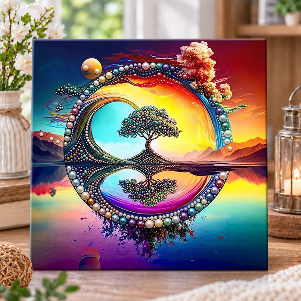 Tree of life with water reflection pearl diamond painting kit for beginners