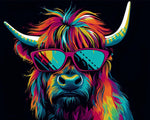 Trendy highland cow in sunglasses cross stitch kit for beginners