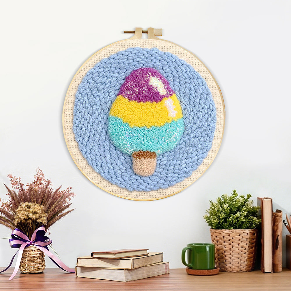 Finished tri-color ice cream artwork displayed on a wall