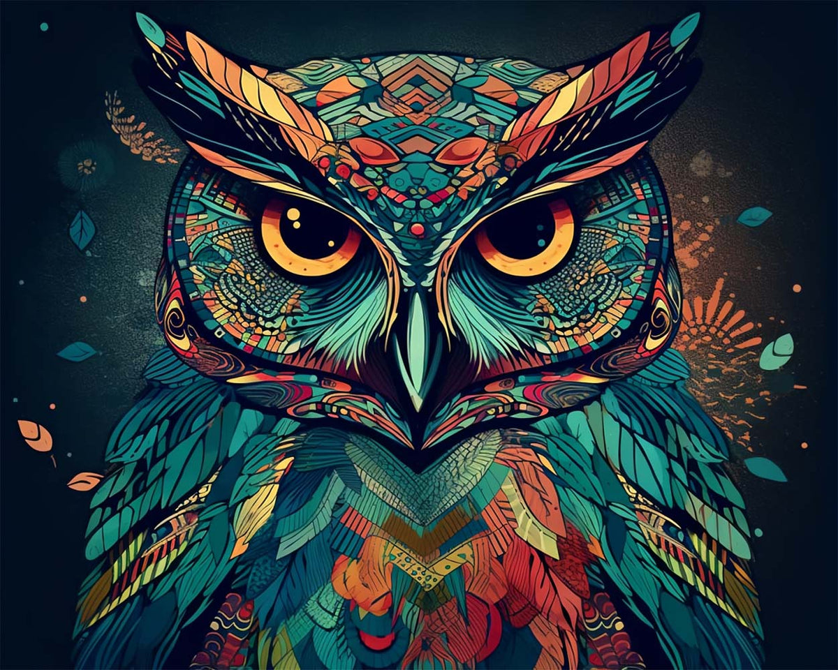 Tribal pattern owl cross stitch kit for beginners