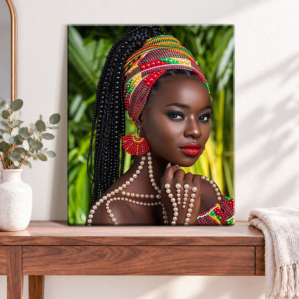 Finished tribal pearl beauty pearl diamond painting artwork displayed as home decor