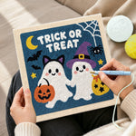 Creating handmade trick or treat ghost friends punch needle artwork