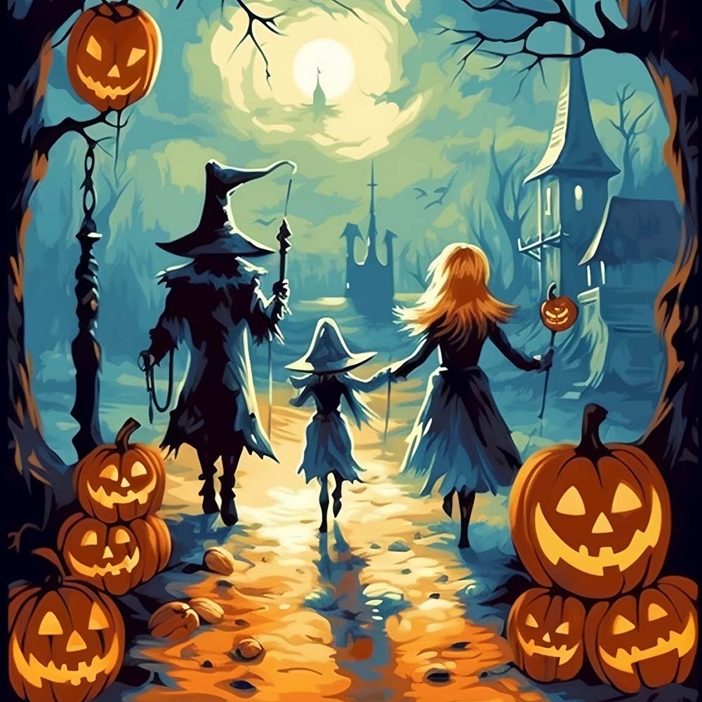 Trick or treat night cross stitch kit for beginners