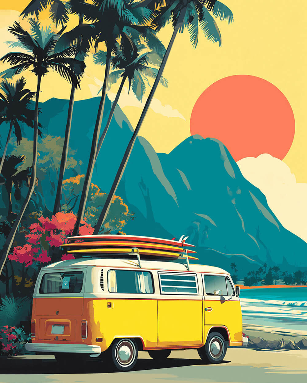 Tropical beach road trip paint by numbers kit for beginners