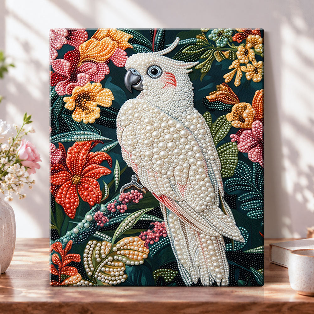 Tropical cockatoo glow pearl diamond painting kit for beginners