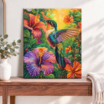 Finished tropical hummingbird pearl diamond painting artwork displayed as home decor