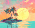 Tropical island sunset cross stitch kit for beginners
