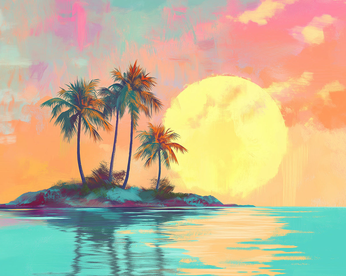 Tropical island sunset cross stitch kit for beginners
