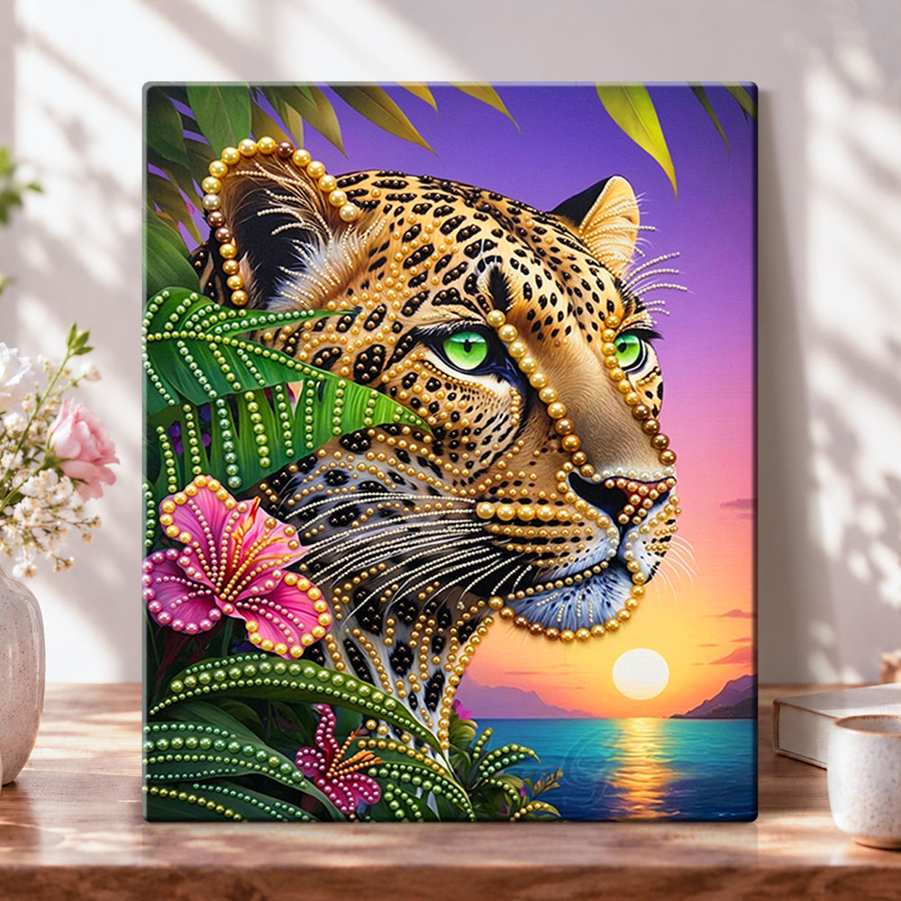 Tropical jaguar glow pearl diamond painting kit for beginners
