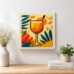 Finished tropical orange cocktail artwork displayed on a wall