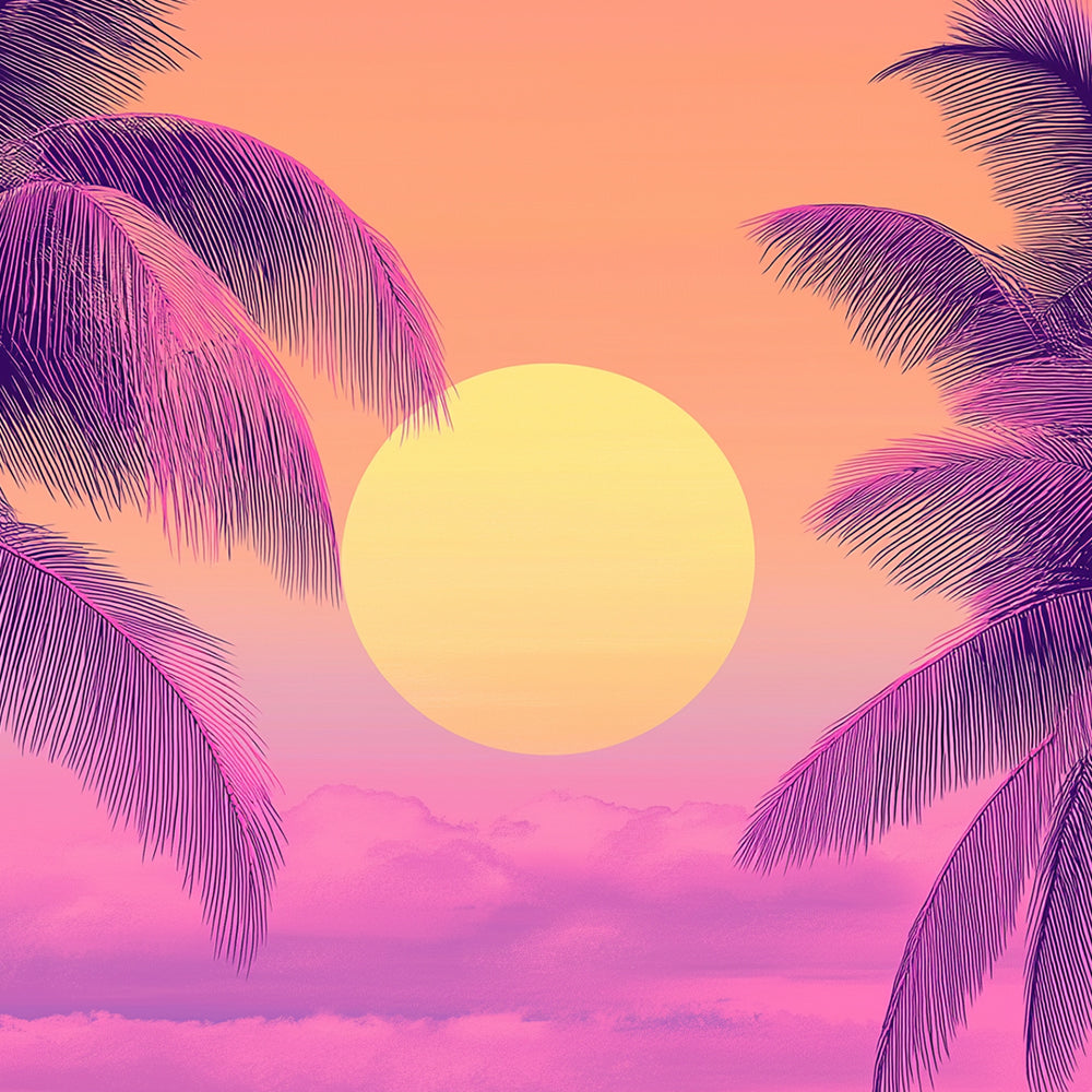 Tropical palm sunset cross stitch kit for beginners