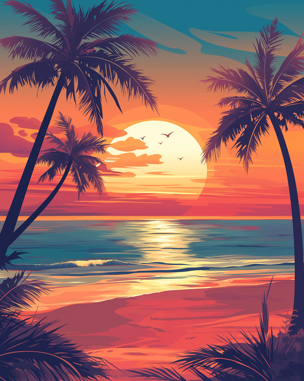 Tropical palm tree sunset beach cross stitch kit for beginners
