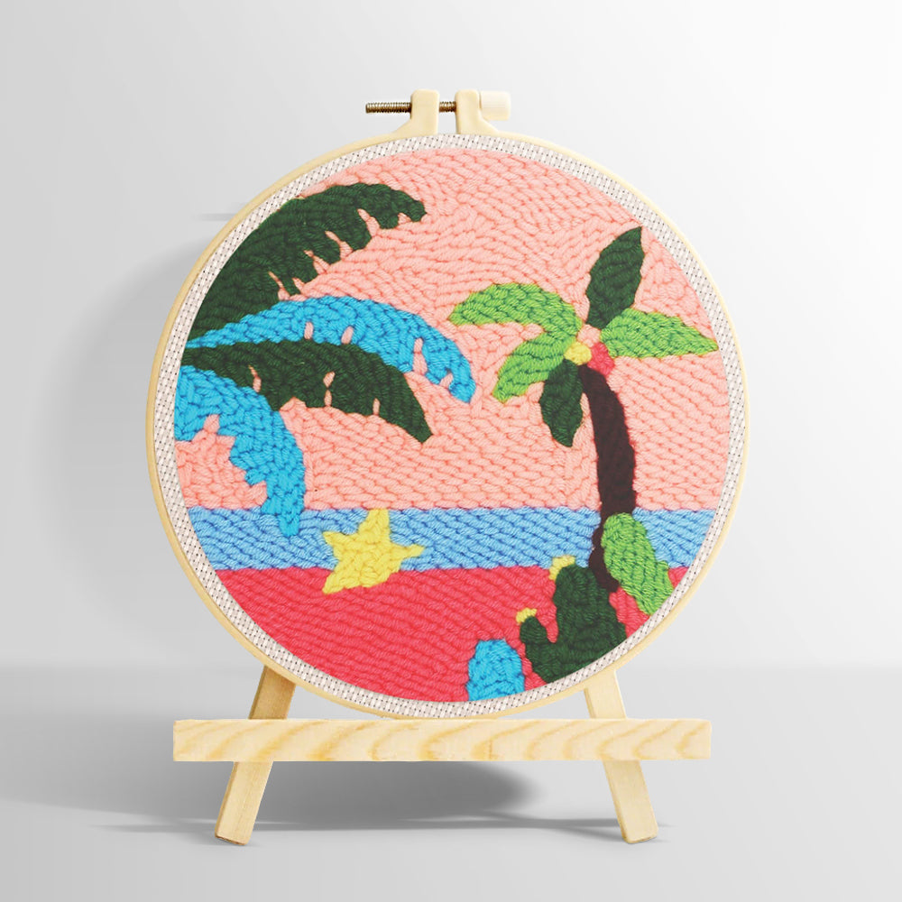 Tropical palm tree sunset punch needle kit for beginners