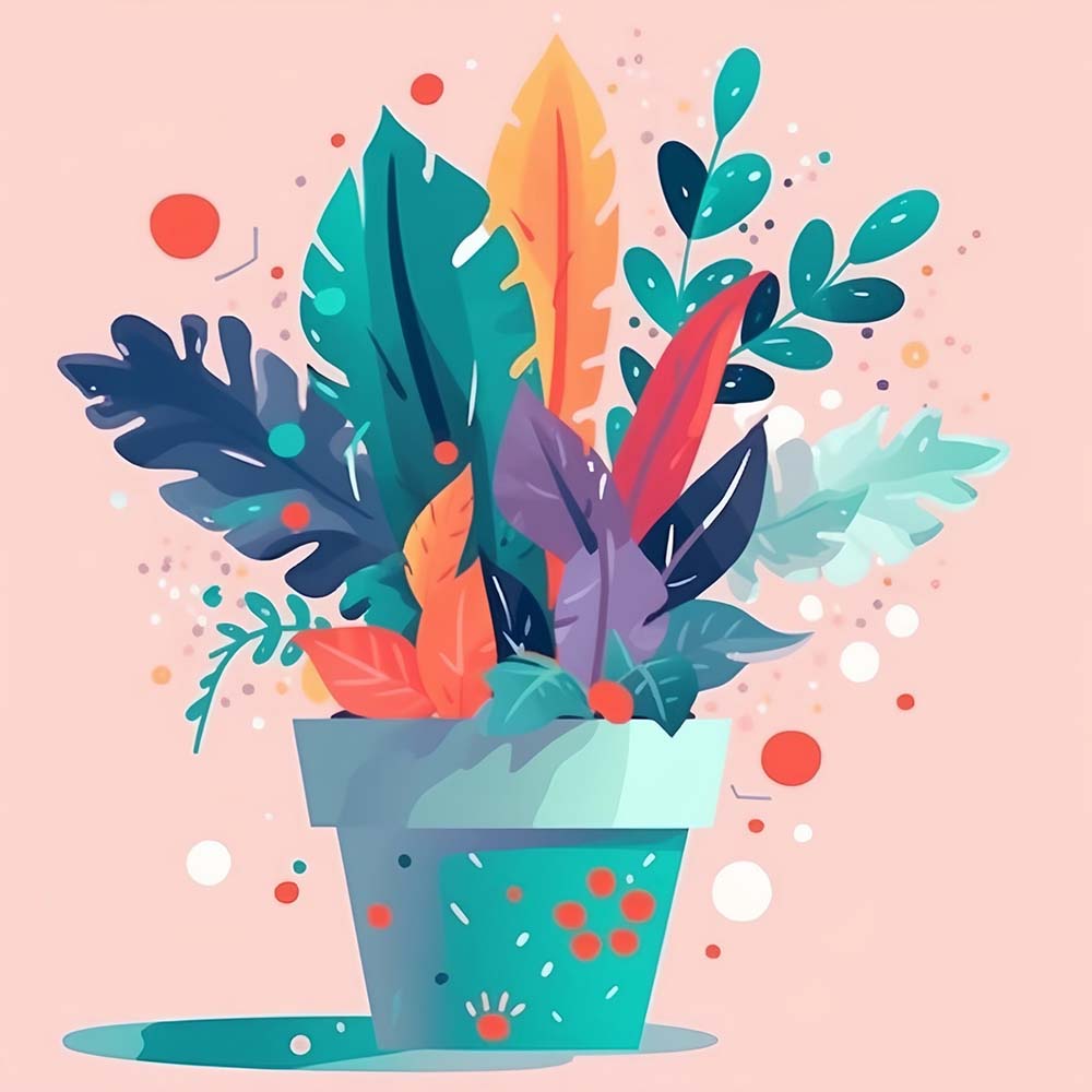 Tropical potted foliage cross stitch kit for beginners