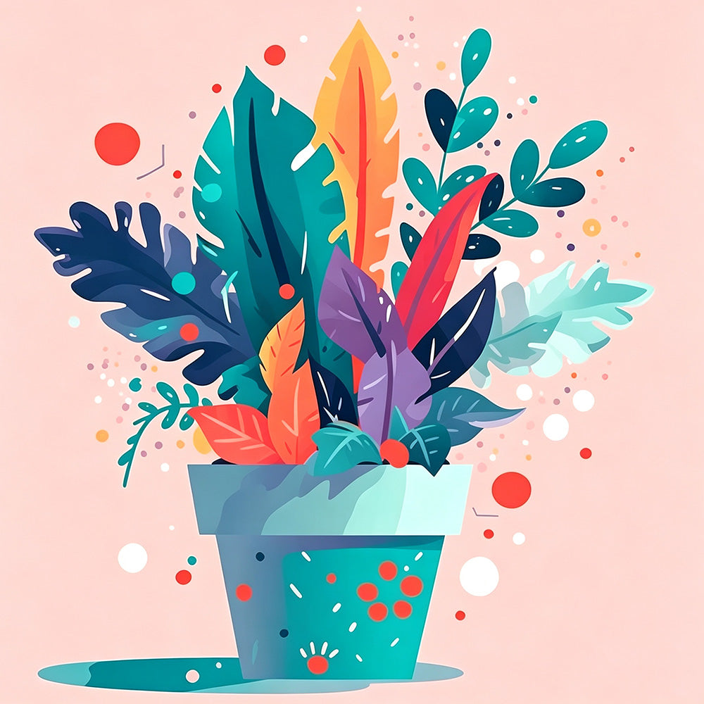 Tropical potted foliage paint by numbers kit for beginners