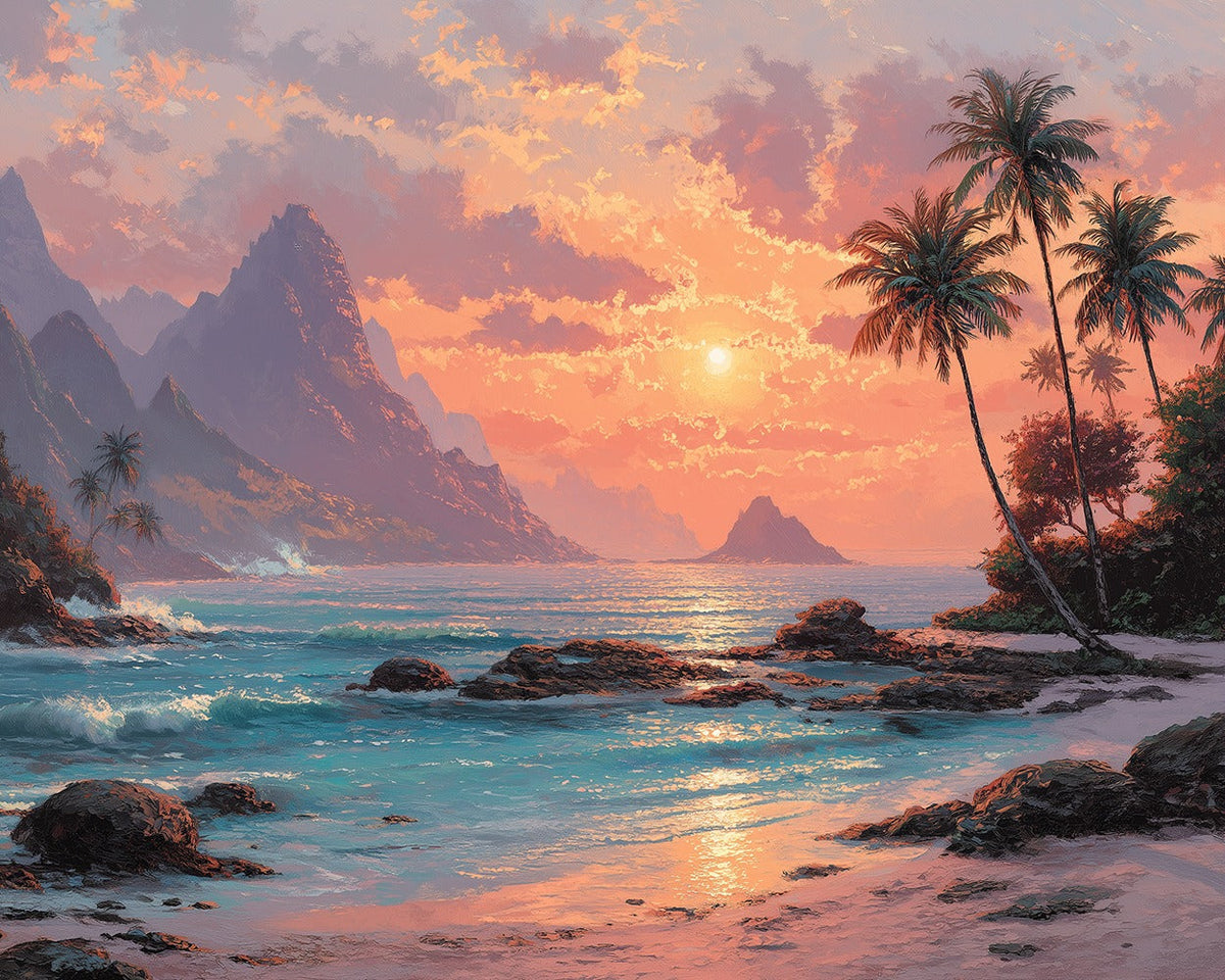 Tropical sunset beach cross stitch kit for beginners