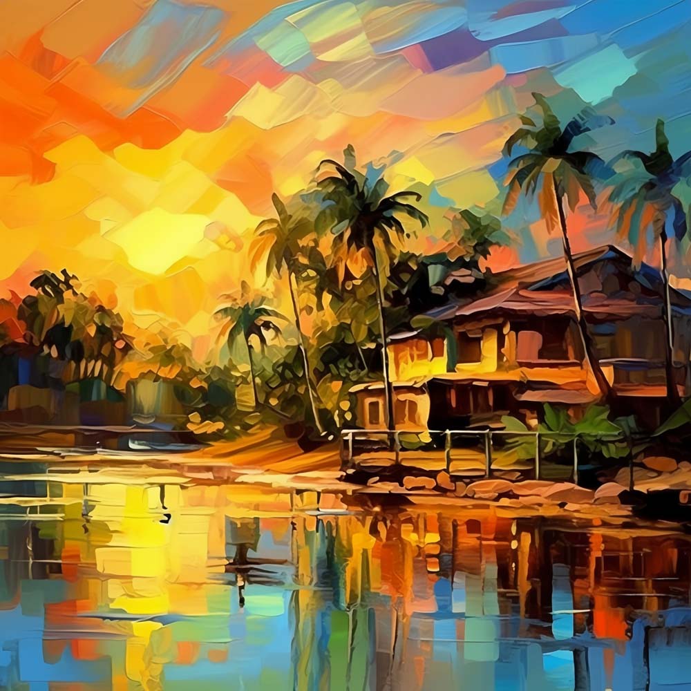 Tropical sunset shoreline cross stitch kit for beginners