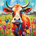 Tulip field color cow cross stitch kit for beginners